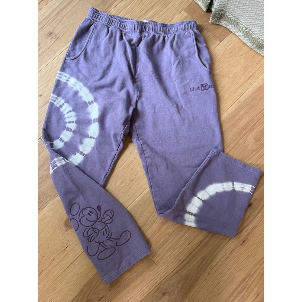 Disney Mickey Mouse Joggers Womens XL Lavender Tie Dye Organic Cotton Sweatpants